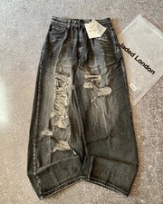 Men  s Y2K High Waist Wide Leg Jeans Oversized Washed Baggy Punk Vintage Streetwe