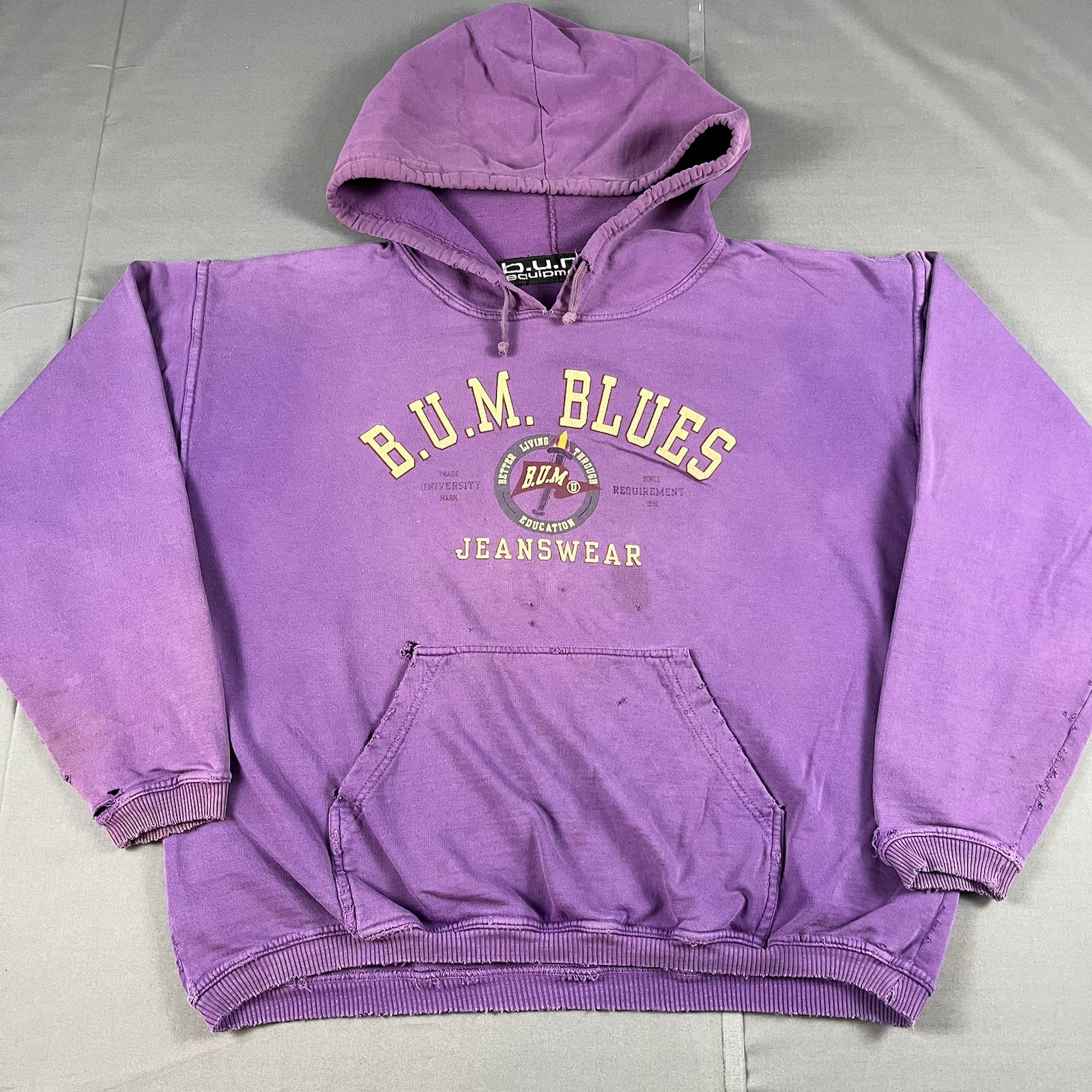Hoodie Purple Sweatshirt Pullover L Distressed