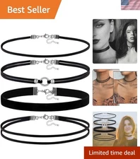 4PCS Black Choker Necklace Set for Women Lace Velvet Layered Classic
