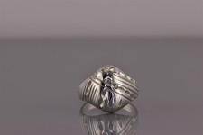 Sterling Silver 15mm Ribbed  Notched Tapered Dome Band Ring 925 Sz: 7