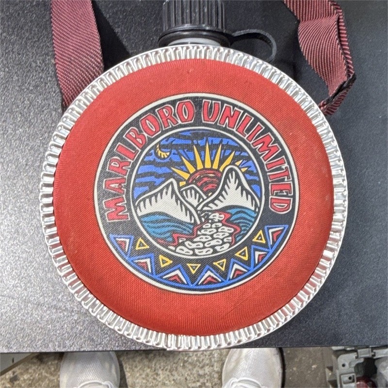 Marlboro Unlimited Metal Canteen Flask w/ Red Cover & Carry Strap Militaria