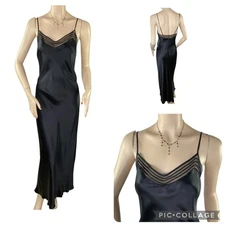 Vintage Victoria’s Secret Black 100% Silk Maxi Slip Dress Nightgown Y2K Small