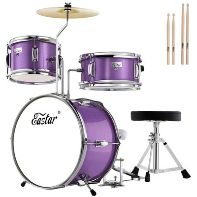 3 Piece Beginner Drum Kit with Adjustable Throne & Accessories in Purple