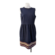Red Valentino Size 46 Embellished Mini Dress Navy Embroidered Hem Sleeveless