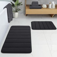 2 Piece Black 17x24 20x32 Memory Foam Non Slip Extra Soft Bathroom Rugs Set