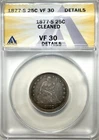 1877-S Seated Liberty Quarter,  Silver Quarter, Anacs Graded Cleaned VF Details!