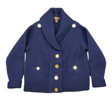 Victor Alfaro Sweater Womens Large Navy 100 Merino Wool Gold Button Collegiate