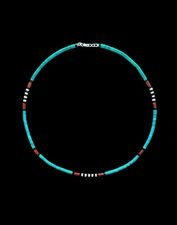 Native American Turquoise & Sponge Coral Heishi Necklace