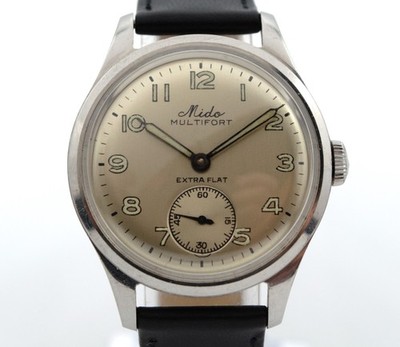 Rare 1950's Mido Multifort Extra-Flat Silver Dial Manual Watch 34.5 mm