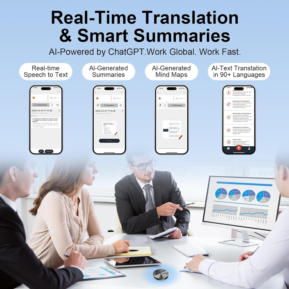 Registratore Vocale AI Con Trascrizione E Traduzione In Tempo Reale – Mini Magnetico Da 40g, 64GB, Riduzione Rumore Per IOS/Android