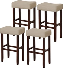 Set of 4 Bar Stools, 29.5-Inch Backless Saddle Stools with Nailhead Trim, Rubber