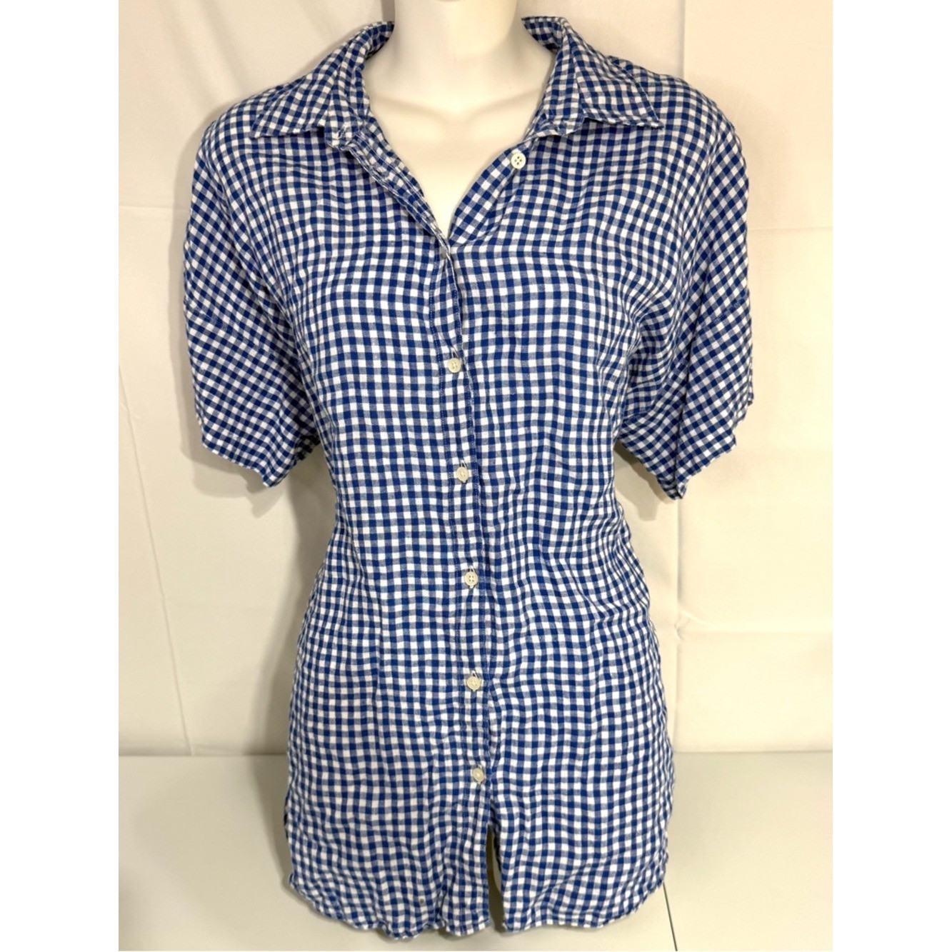 Lauren Ralph Lauren Linen Gingham Button Down Shirt Blue White Large