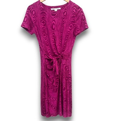 Diane von Furstenberg Zoe Dress Size 6 Magenta Woodgrain 100% Silk Cinched