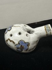 7 Hole Hand Crafted Ocarina Pottery Flute , Signed MB, With a Floral Design
