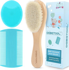 Cradle Cap Brush and Comb Set with Baby Hair Brush - 3-Piece Wooden Baby Brush K