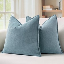Pack of 2 Dusty Blue Decorative Chenille Pillow Covers 18x18 Inch