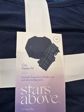 Stars Above Cozy Pajama 2 piece Set Size M Navy Plaid