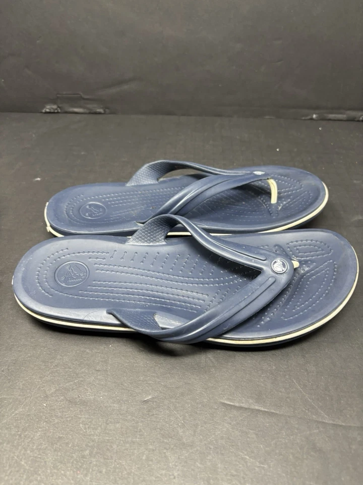 Crocs Crocband Flip Flop Sandal Blue  w/ White Slip On Mens 7 Women 9 - Image 4 of 4