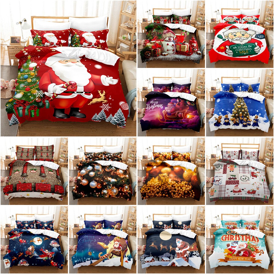 Santa Claus Doona Duvet Cover Set Single Double Queen King Xmas Ball