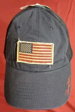 Vintage Panama Jack Rare USA American distressed Patch Flag Strap Hat Navy Blue