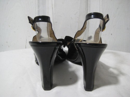 Bruno Magli Black Patent Leather Slingback Heeled Sandal Shoes Women's Size 37.5 - Picture 8 of 23