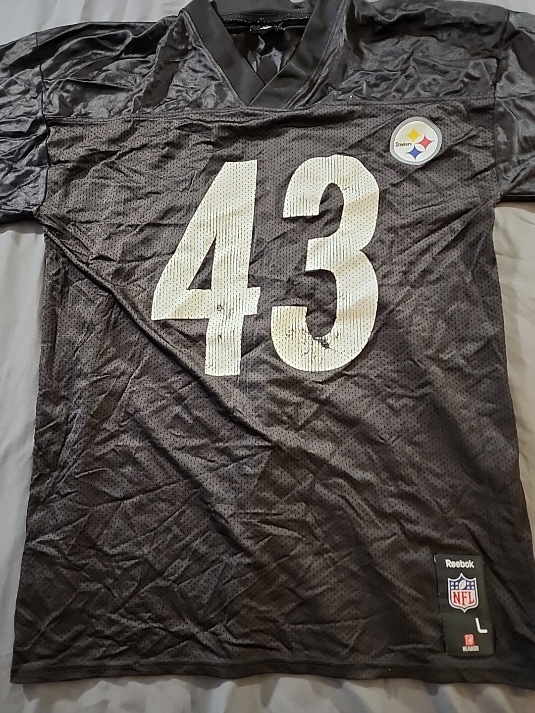 Pittsburgh Steelers Troy Polamalu Reebok Jersey Mens L Black NFL Team Apparel thumbnail 2