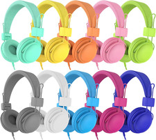 Kids Headphones Bulk 10-Pack for School Classroom K-12, On-Ear Wired Headsets wi