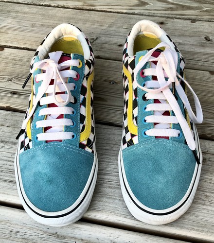 old skool checkered vans rainbow