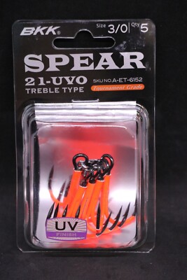 BKK Spear-21 UVO Treble Hooks - Size 3/0 - Super Slide Ultra Violet Orange Hook