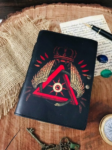 Leather journal Masonic Symbol printed grimoire Blank spell book of shadow - Picture 2 of 6