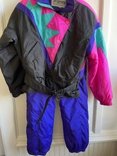 Vintage Fera Ski Snow Suit Womens SZ 14 Retro 70s Neon Pink Teal  Purple Retro