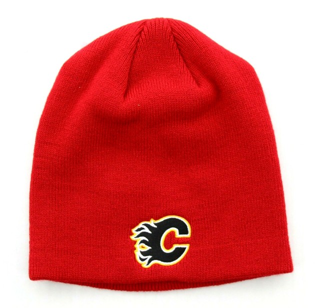 OTS Calgary Flames Hat Beanie, NHL Hockey Knit Winter Cap, Adult One