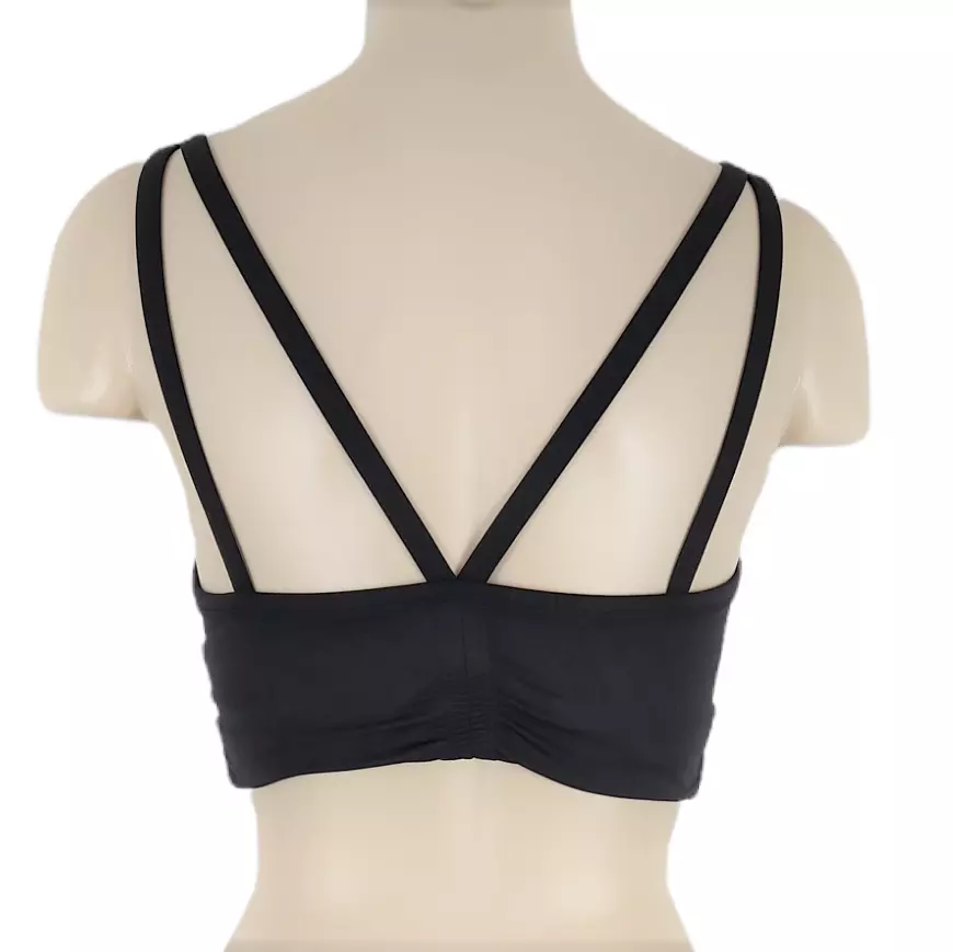 Zella Long Line Sports Bra Sz S Black Ruched Double Strap Shelf Bra Stretch