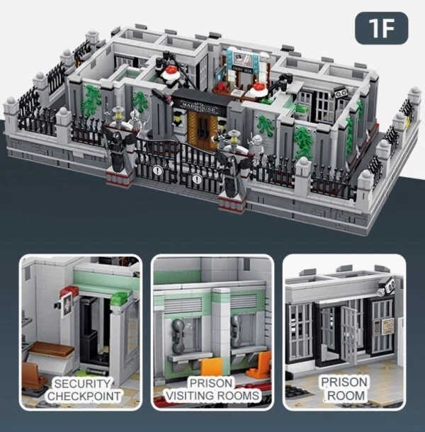 Bloques de construcción modelo arquitectura modular hospital casa loca lunática de 3 niveles Foto 3 de 4