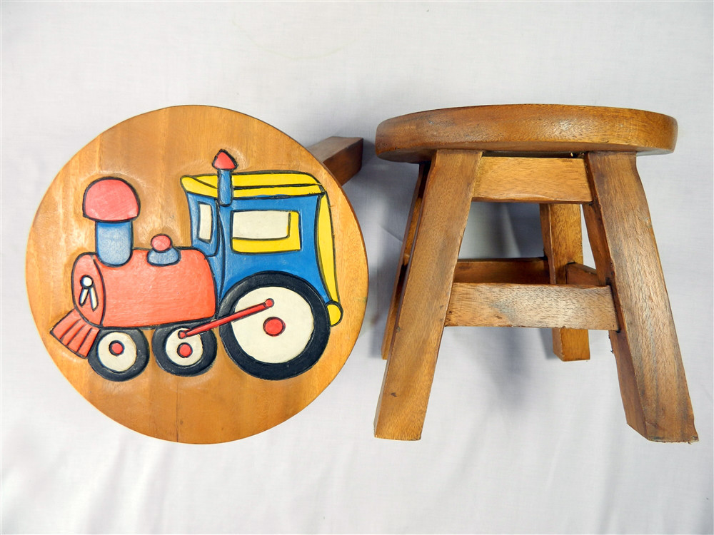 Childs Childrens Wooden Stool - Train
