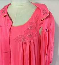 Vintage LORRAINE Size Small 2-pc Peignoir Set Nightgown Robe Coral Peach Nylon