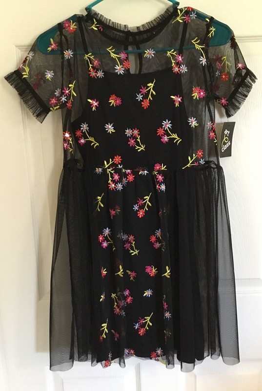NWT Cat & Jack girls lightweight black sheer floral dress 10-12 L