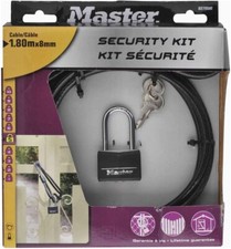 Master Lock 8270EURDAT Braided Security Kit Steel CableLock 1.8mx8mm Padlock bik