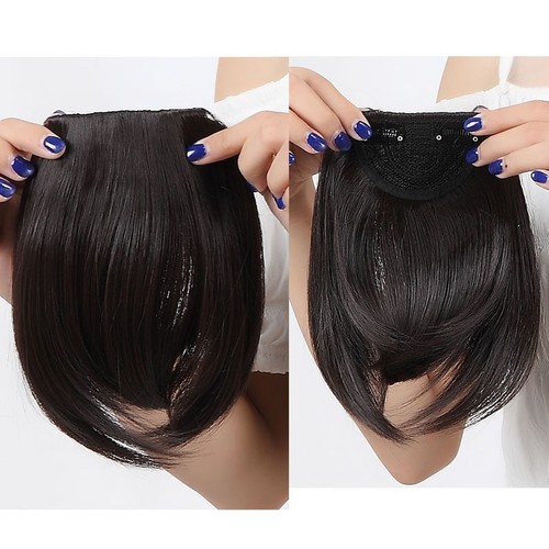 Real Thick Bang Clip in on Fringe Hair Extensions as Human Hair Brown Blond Grey - Picture 14 of 30