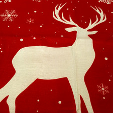 Holiday Reindeer Throw Pillow Cover Red White Cotton Zip Close 18 x 18 New