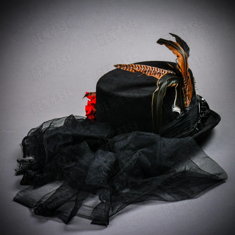 Negro Steampunk Rosa Encaje SEXY Gafas Mujeres Pluma Top Sombrero Fiesta Cabeza Equipo Foto 3 de 4