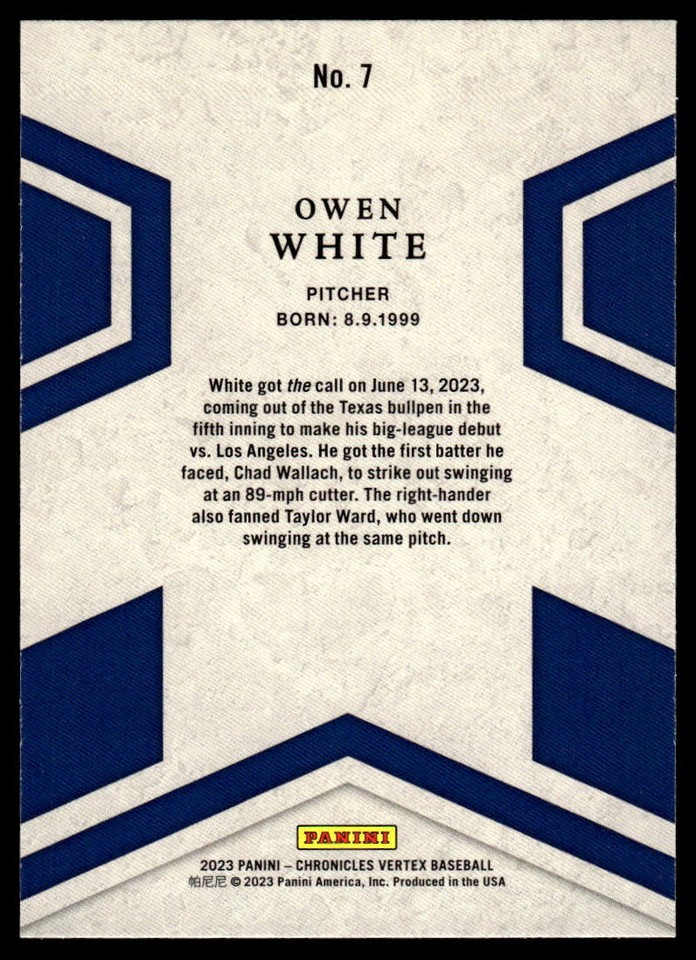 2023 Panini Chronicles 7 Owen White Vertex Texas Rangers Baseball eBay