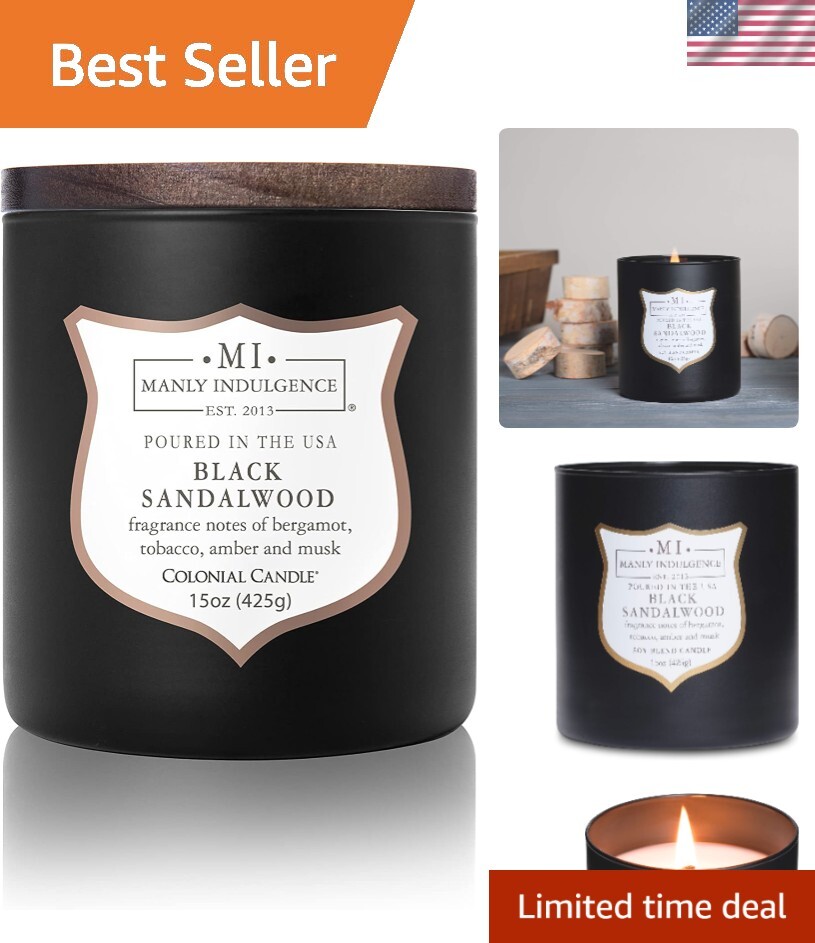 sandalwood tobacco candle Manly Indulgence 15 oz Black Sandalwood Scented Jar Candle