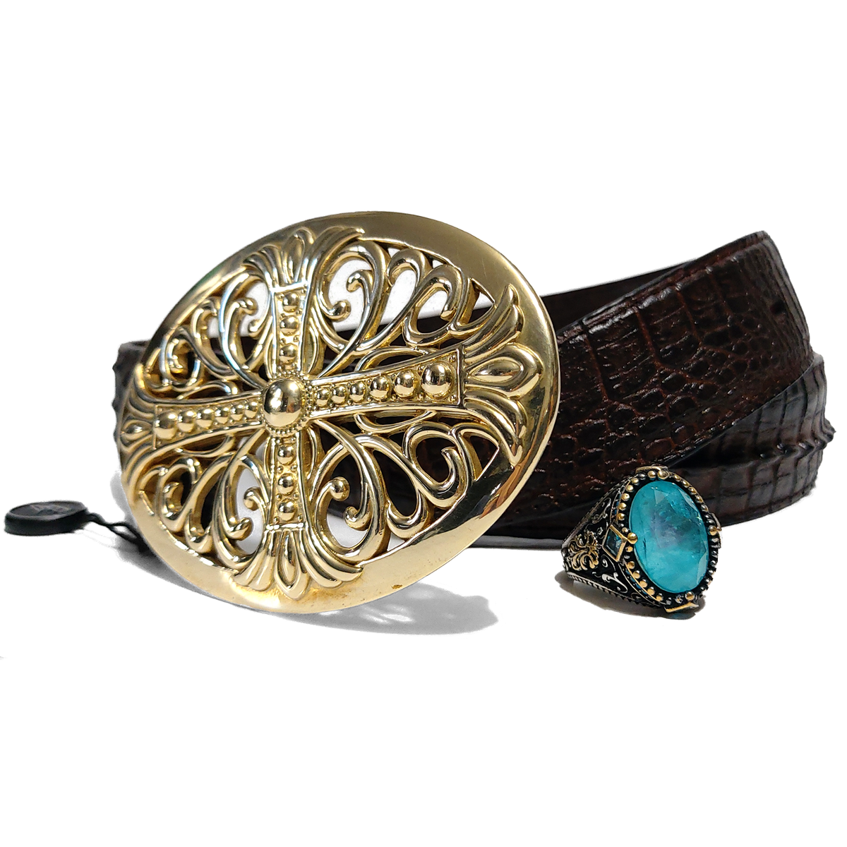 Free People Gold Oval Hardware Croc Print Belt S/M BAYINDA Women main image 2