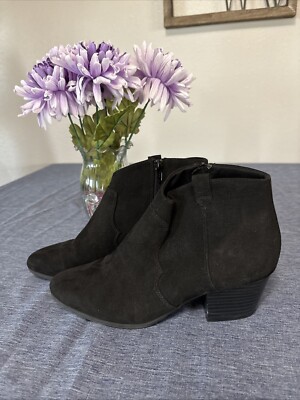 Old Navy Boots Womens Ankle Booties Black Faux Suede Heeled Side Zip  Casual