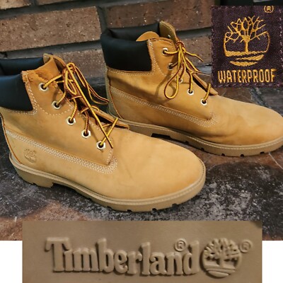 *Worn* Wheat/Tan Timberland Leather Boots Timberland Leather/ Man-Made Lace-Up Tan Wheat Nubuck #10061  main image 4