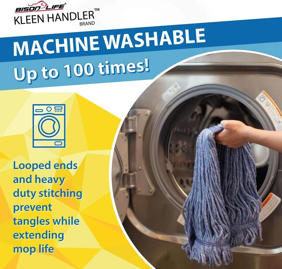 Heavy Duty Commercial Loop-End Wet Mop Replacement Head Refills, Blue - Image 3 of 4