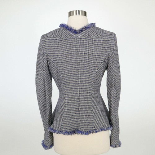 Theyskens' Theory Blazer Jacket 6 40 Tweed Fringe Gray Blue Black Jossak Fixa - Picture 9 of 12