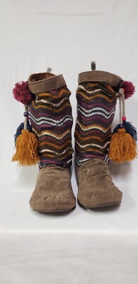 Womens Muk Luk Striped Tassle Sweater Slipper Sock Pull On Boots Slippers  Size - Main Image