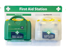 First Aid & Eye Wash Station Wall Mountable Includes Fully Stocked Kits